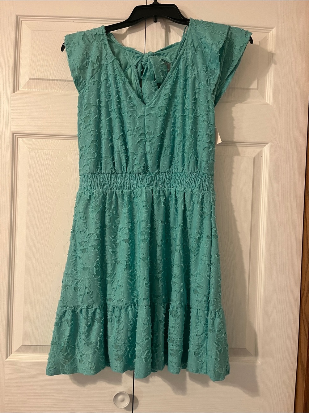 Women’s' Textured Aqua Blue Tie-Back Dress
